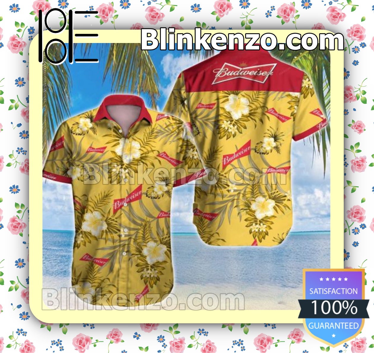 Hot Deal Budweiser Tropical Floral Yellow Summer Shirts
