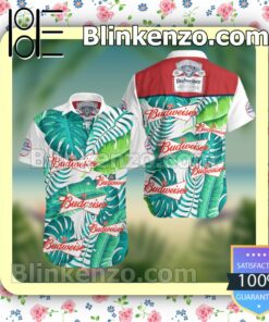 Budweiser Tropical Leafs Summer Hawaiian Shirt, Mens Shorts