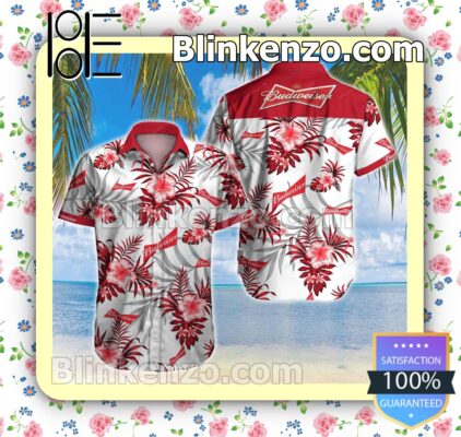 Budweiser Tropical Pattern Red And White Summer Shirts