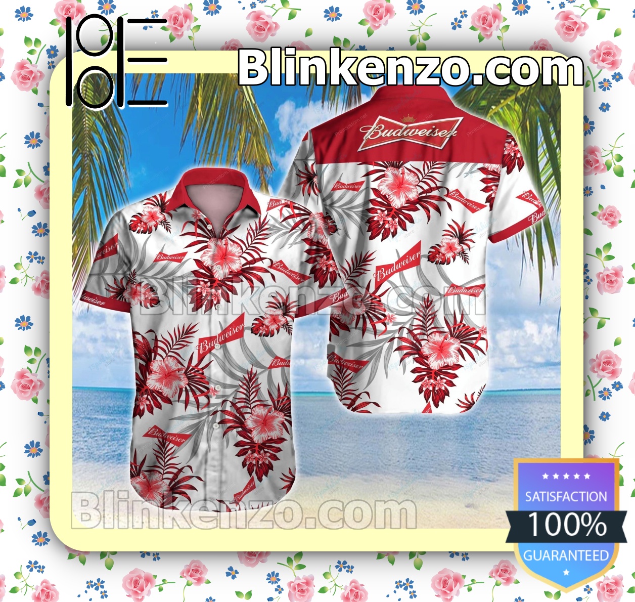 Where To Buy Budweiser Tropical Pattern Red And White Summer Shirts