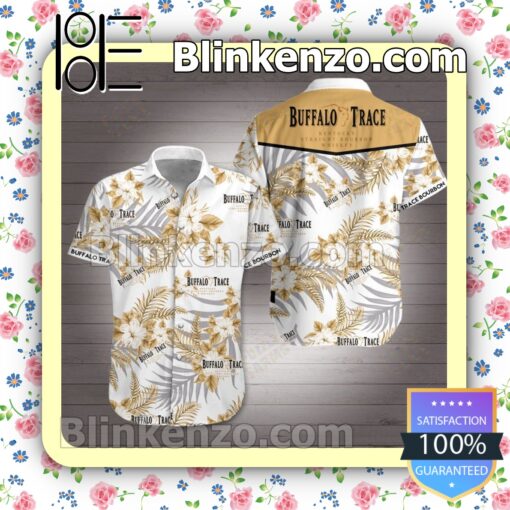 Buffalo Trace Kentucky Straight Bourbon Whiskey Gold Tropical Floral White Summer Shirts