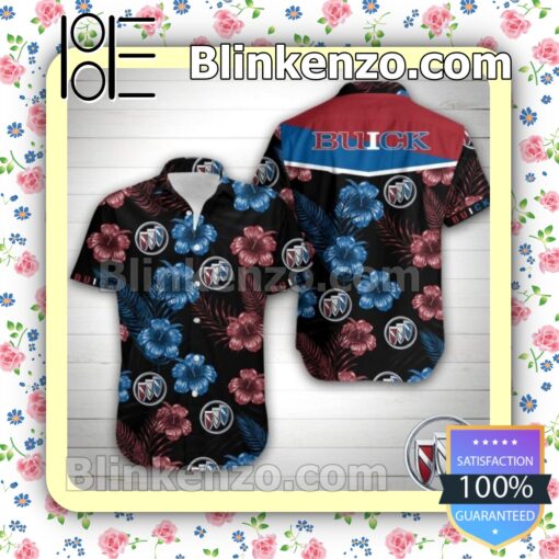 Buick Blue And Red Hibiscus Black Summer Shirts