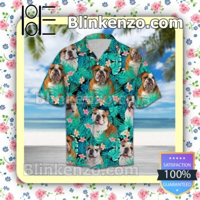 Bulldog Behind Tropical Leaves Summer Shirts