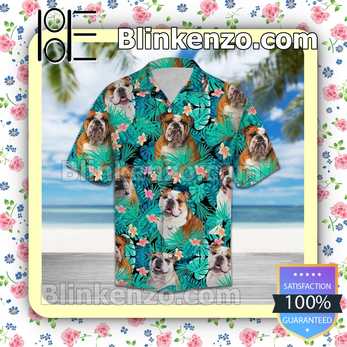 Excellent Bulldog Behind Tropical Leaves Summer Shirts
