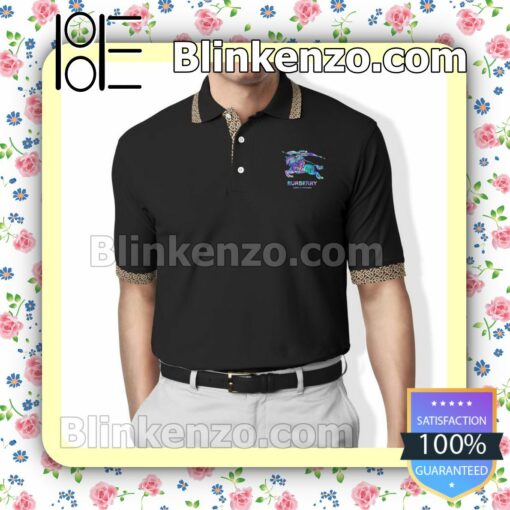 Burberry Colorful Logo Black Embroidered Polo Shirts
