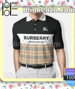 Burberry London England Mix Plaid And Black Embroidered Polo Shirts