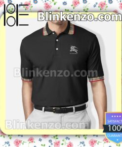 Burberry Plaid Black Embroidered Polo Shirts