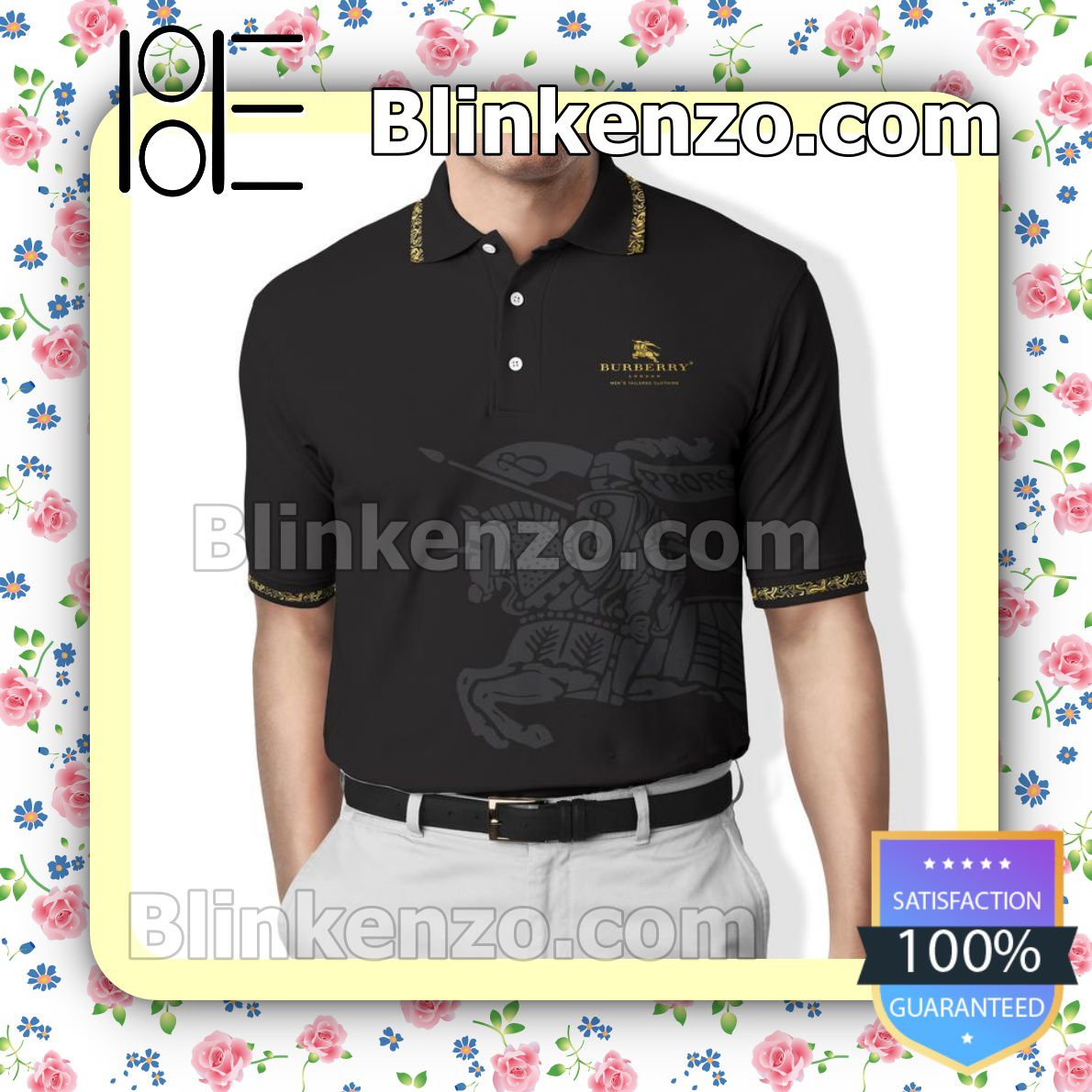 Burberry Prorsum Luxury Brand Basic Black Embroidered Polo Shirts