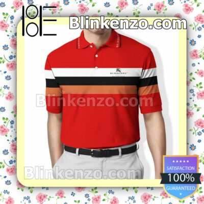 Burberry Red Embroidered Polo Shirts