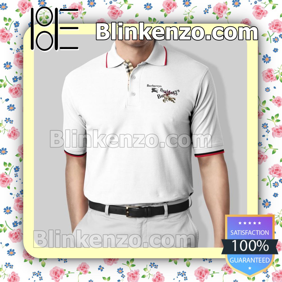Burberry White Embroidered Polo Shirts