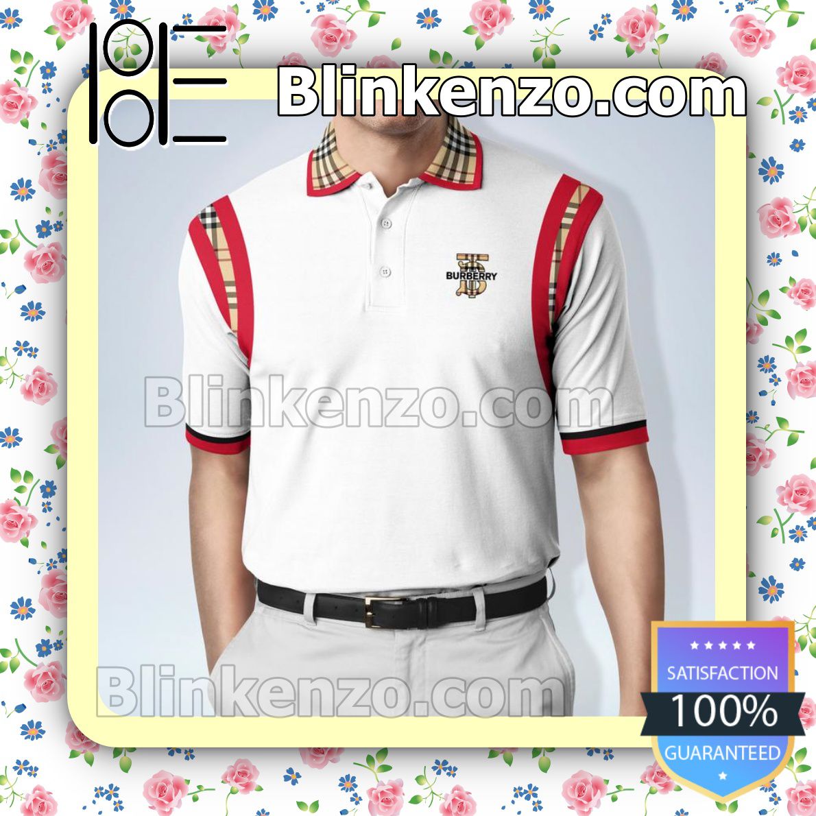 Burberry White Red Luxury Brand Embroidered Polo Shirts