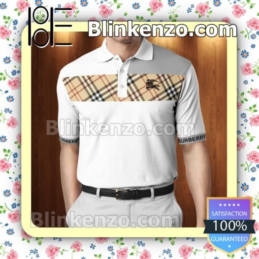 Burberry With Plaid White Embroidered Polo Shirts