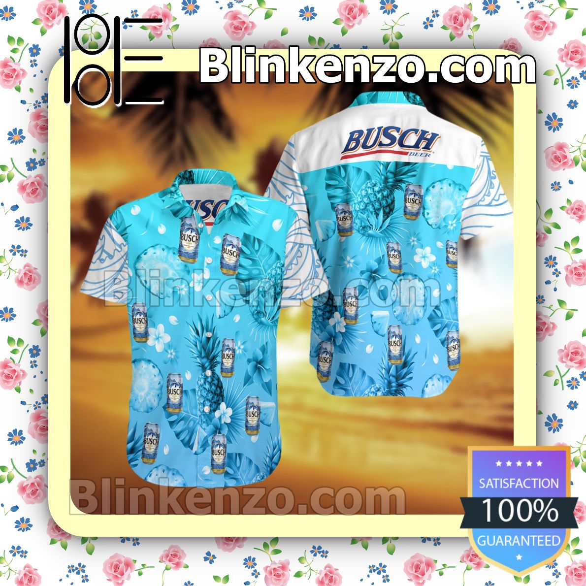 Busch Beer Blue Summer Hawaiian Shirt, Mens Shorts