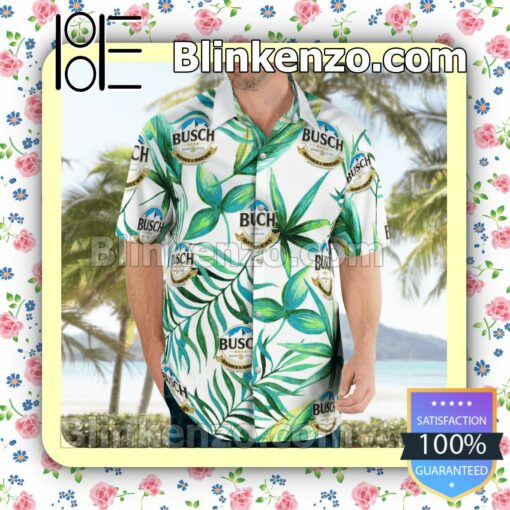 Busch Beer Green Leaves Summer Hawaiian Shirt, Mens Shorts