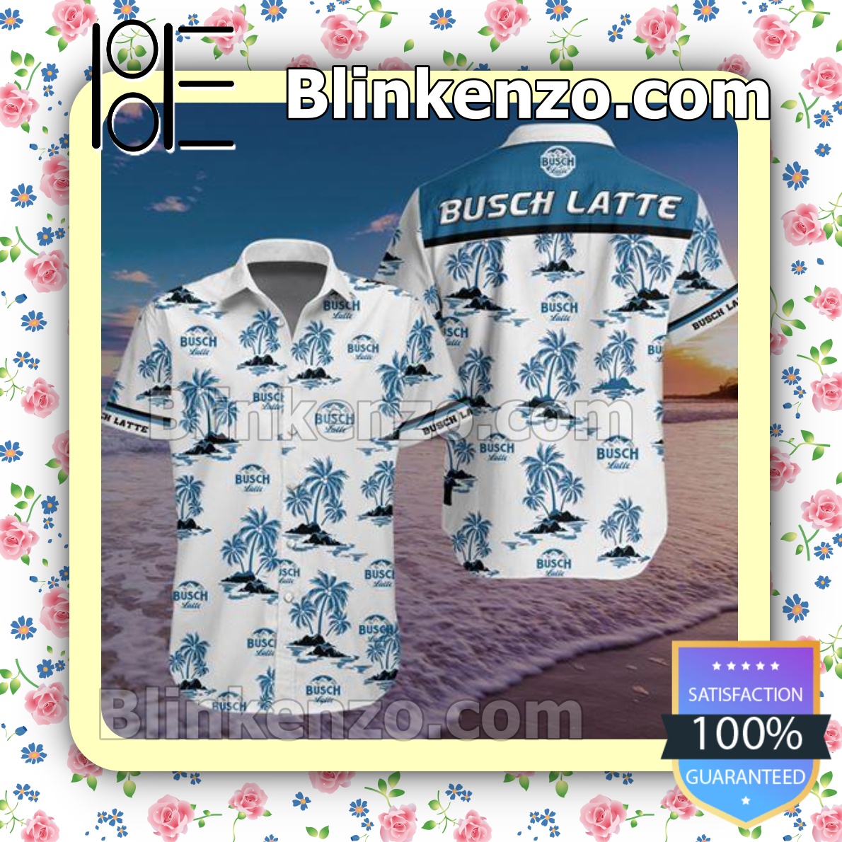 Hot Deal Busch Latte Blue Palm Tree White Summer Shirts