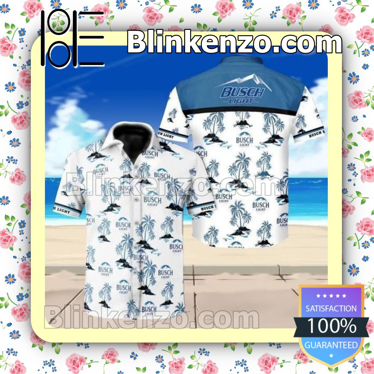 Busch Light Beer Logo White Summer Hawaiian Shirt, Mens Shorts