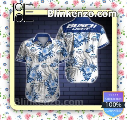 Busch Light Blue Tropical Pattern White Summer Shirts