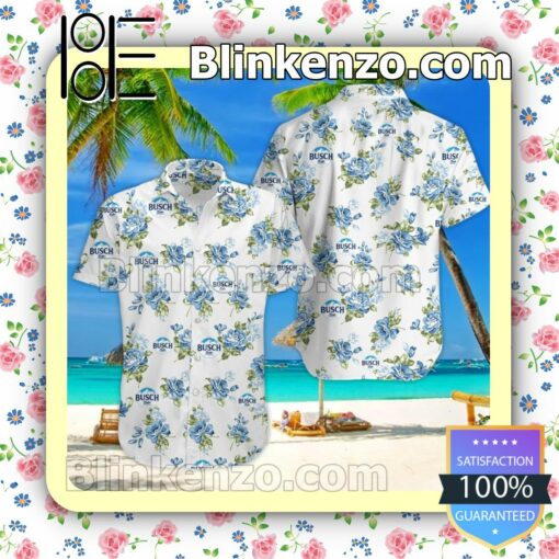 Busch Light Floral Pattern White Summer Hawaiian Shirt, Mens Shorts