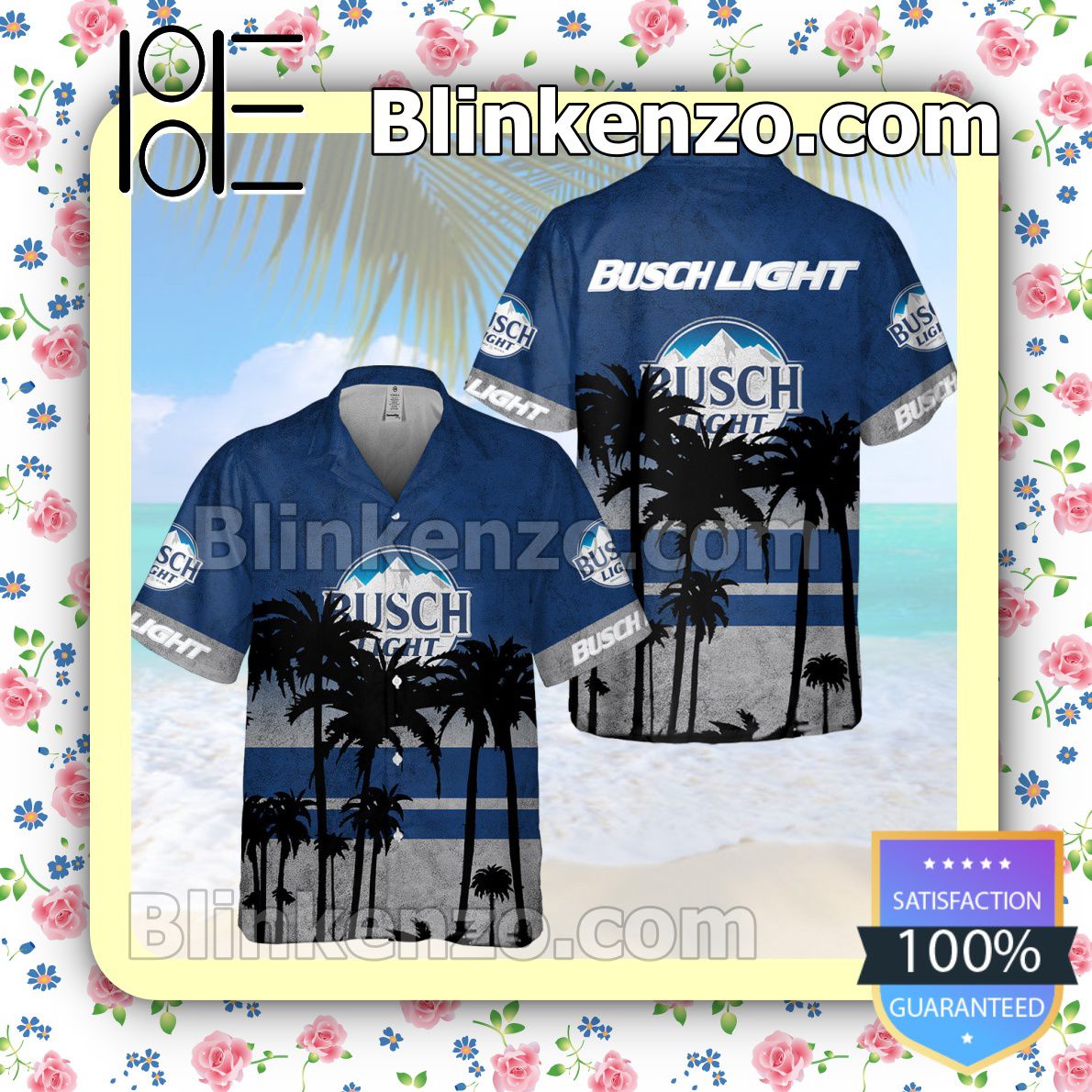 Busch Light Navy Summer Hawaiian Shirt, Mens Shorts