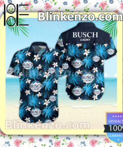 Busch Light Palm Tree Pattern Black Blue Summer Hawaiian Shirt, Mens Shorts