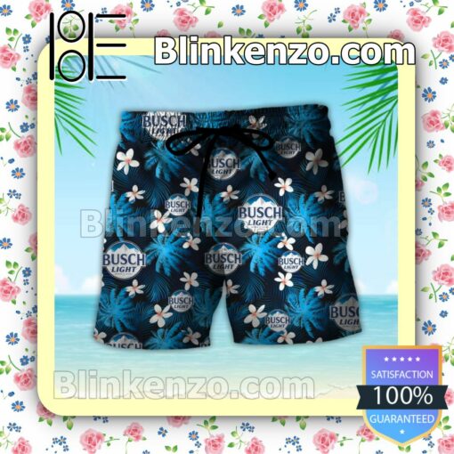Busch Light Palm Tree Pattern Black Blue Summer Hawaiian Shirt, Mens Shorts a