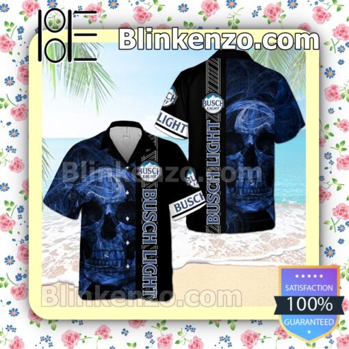 Busch Light Smoky Blue Skull Black Summer Hawaiian Shirt