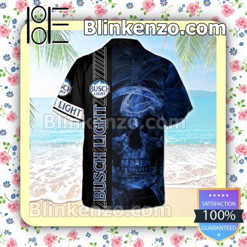 Busch Light Smoky Blue Skull Black Summer Hawaiian Shirt b