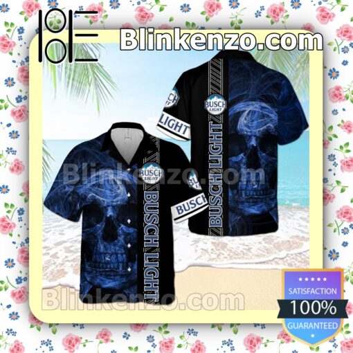 Busch Light Smoky Blue Skull Flower Black Summer Hawaiian Shirt