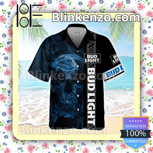 Busch Light Smoky Blue Skull Flower Black Summer Hawaiian Shirt a