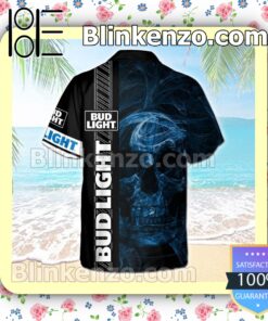 Busch Light Smoky Blue Skull Flower Black Summer Hawaiian Shirt b