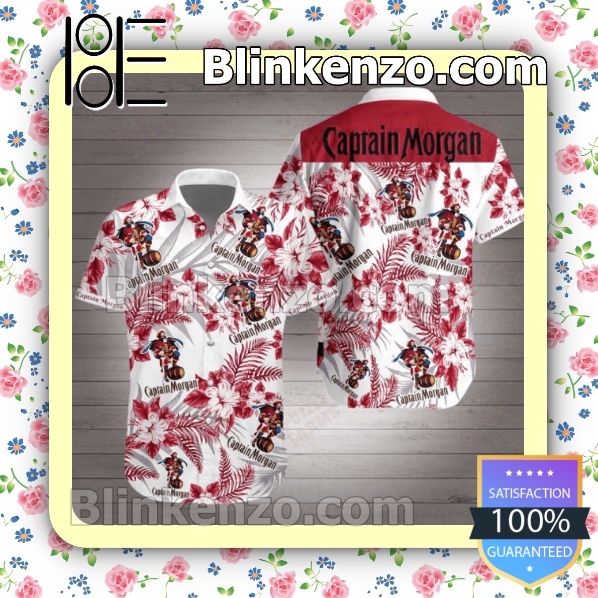 The cheapest Captain Morgan Logo Red Tropical Floral White Summer Shirts