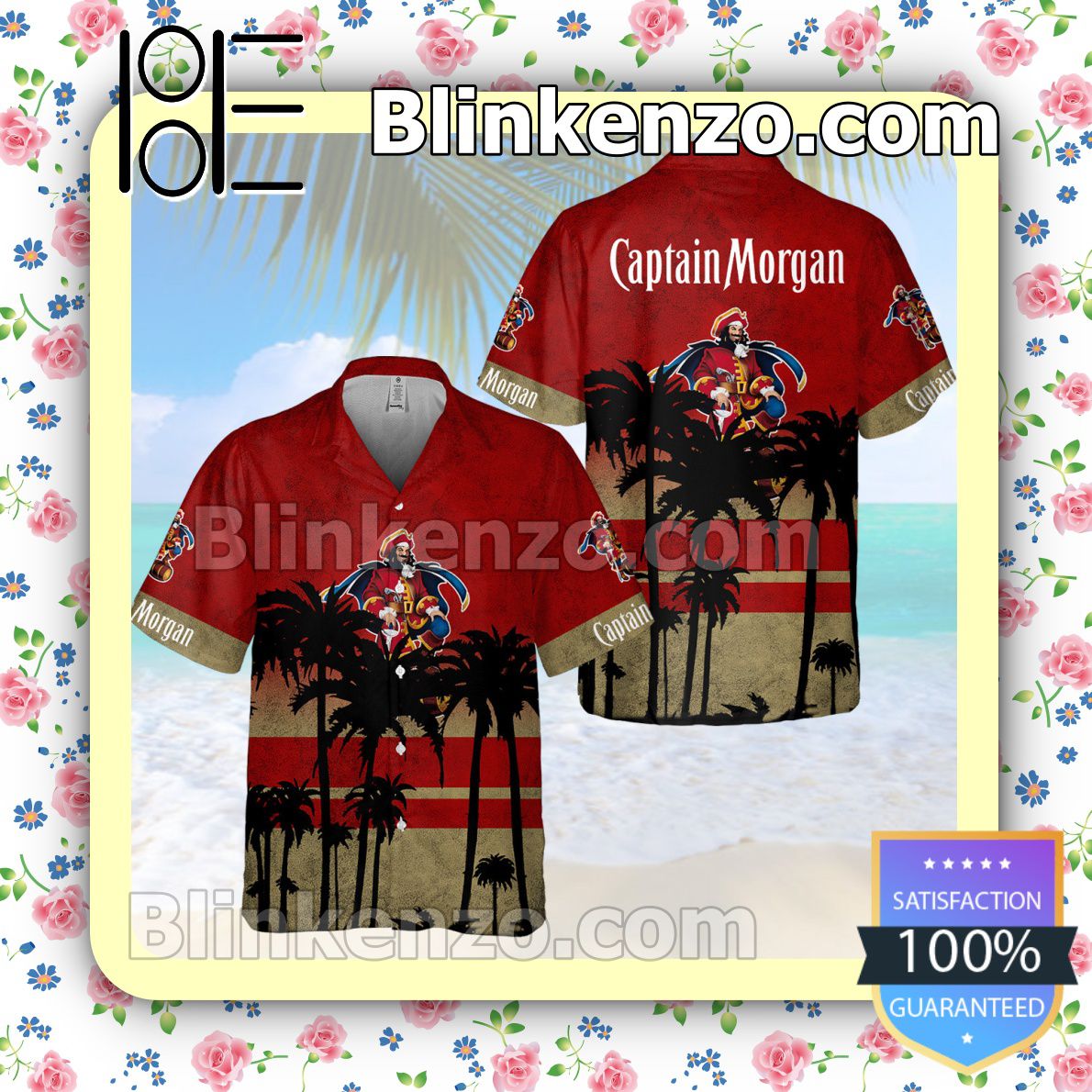 Captain Morgan Red Summer Hawaiian Shirt, Mens Shorts