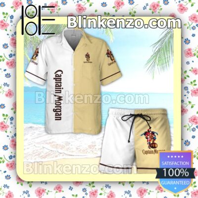 Captain Morgan White & Khaki Summer Hawaiian Shirt