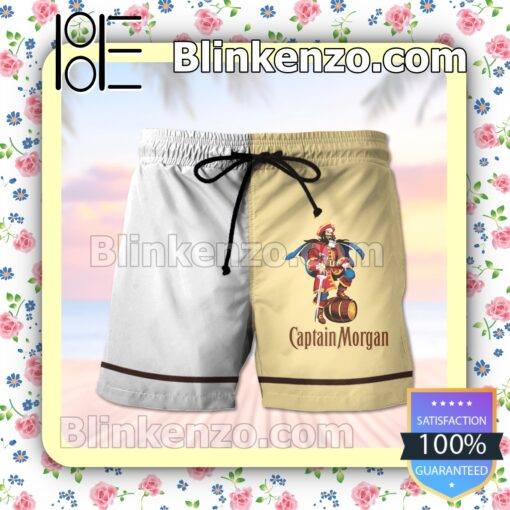 Captain Morgan White & Khaki Summer Hawaiian Shirt b