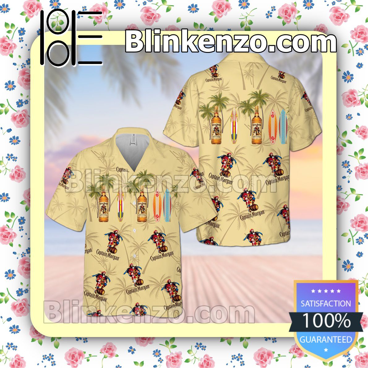 Captain Morgan Yellow Summer Hawaiian Shirt, Mens Shorts