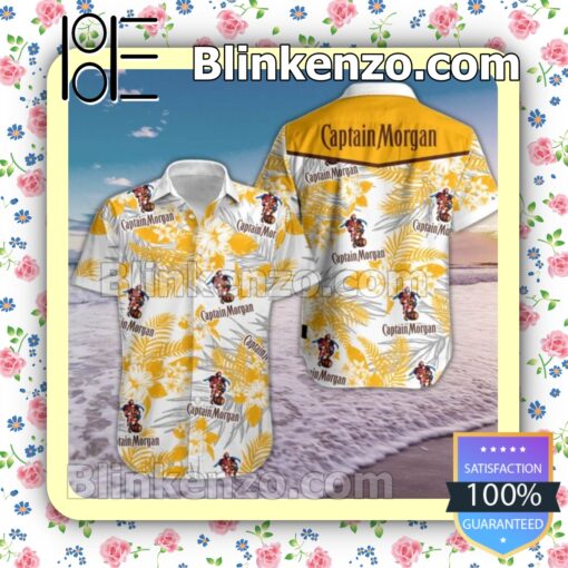 Captain Morgan Yellow Tropical Floral White Summer Shirts