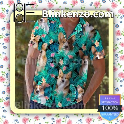 Cardigan Welsh Corgi Behind Tropical Leaves Summer Shirts