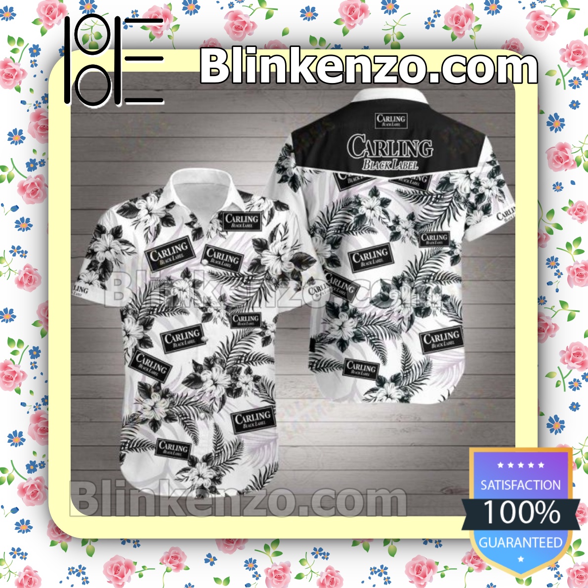 Great Quality Carling Black Label Black Tropical Floral White Summer Shirts