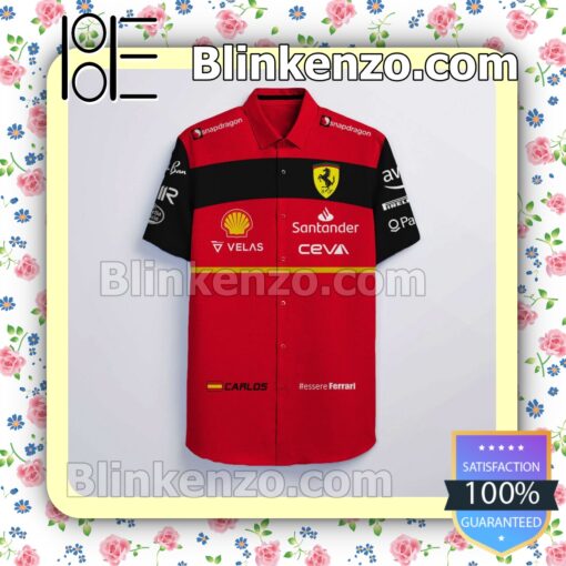 Carlos Sainz Scuderia Ferrari F1 Racing Velas Santander Ceva Red Summer Hawaiian Shirt a