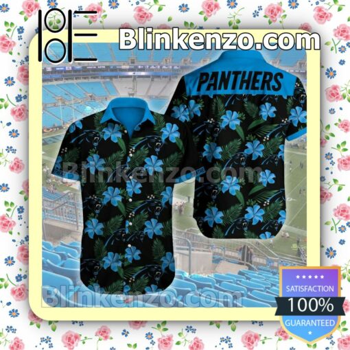 Carolina Panthers Blue Flowers On Black Summer Shirts