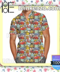Cars Sketched Disney Cartoon Graphics Summer Hawaiian Shirt, Mens Shorts