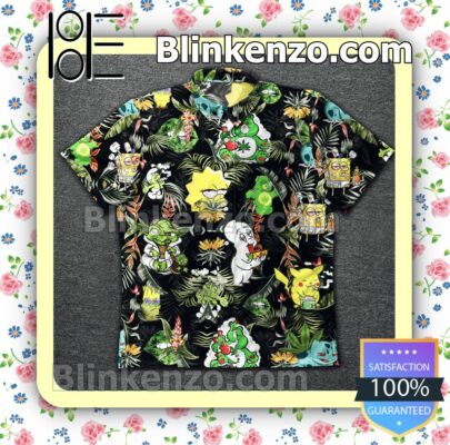 Cartoon Characters Tropical Leaf Black Summer Shirt