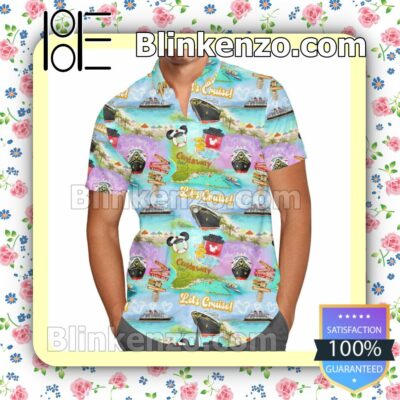 Castaway Cay Disney Cruise Line Cartoon Graphics Summer Hawaiian Shirt, Mens Shorts