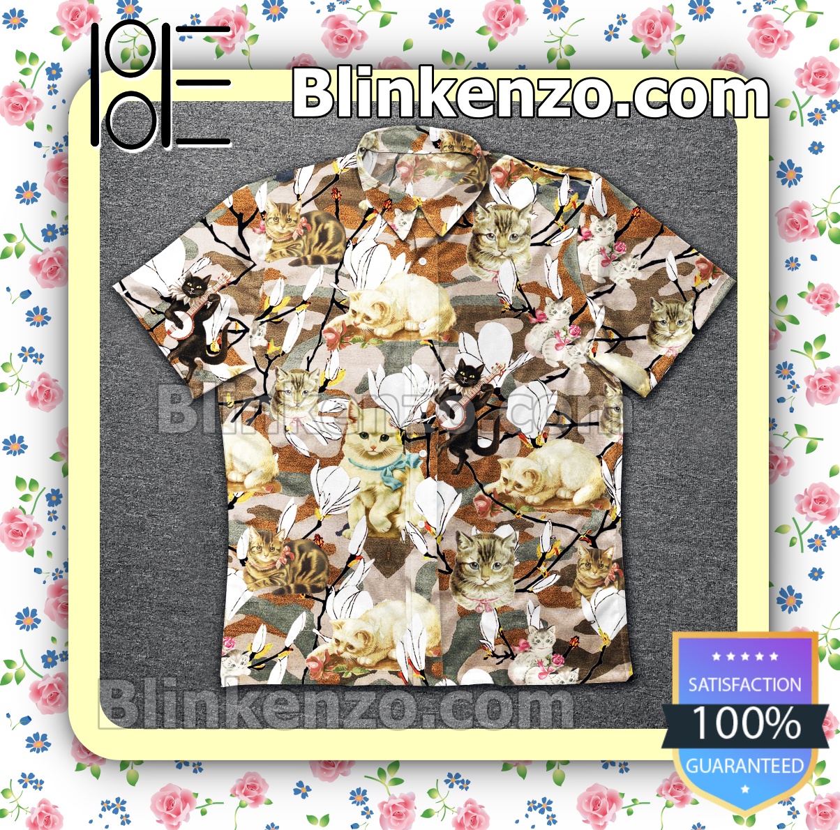 Wonderful Cat Camo Flower Pattern Summer Shirts