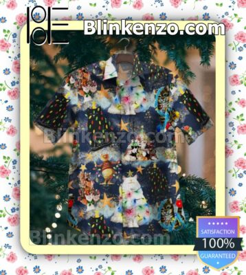 Cats With Multicolor Icicle Lights Christmas Button-down Shirts