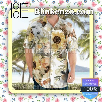 Charolais Cattle Lovers Flowery  Summer Hawaiian Shirt, Mens Shorts a