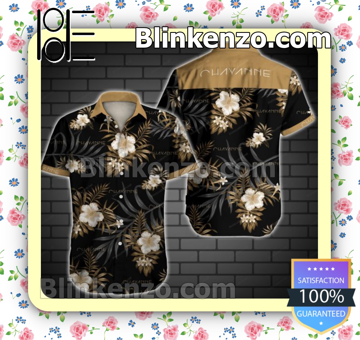 Get Here Chayanne Brown Tropical Floral Black Summer Shirts