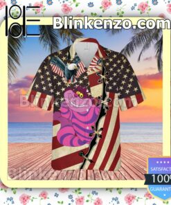 Cheshire Cat Us Flag Happy 4th July Summer Hawaiian Shirt, Mens Shorts