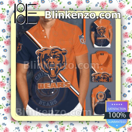 Chicago Bears Logo Navy Orange Summer Hawaiian Shirt, Mens Shorts