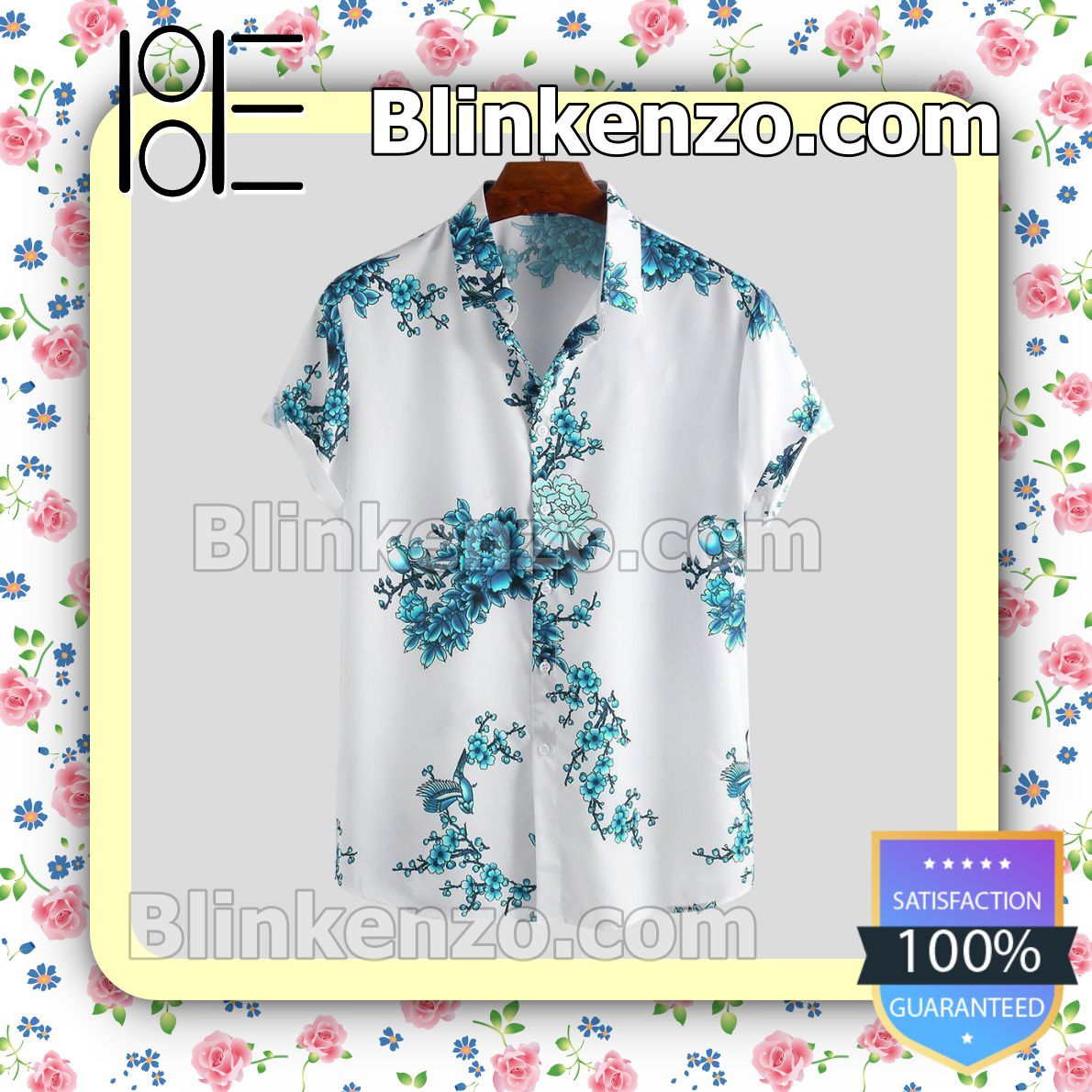 Chinese Style Porcelain Floral Printed Summer Shirts
